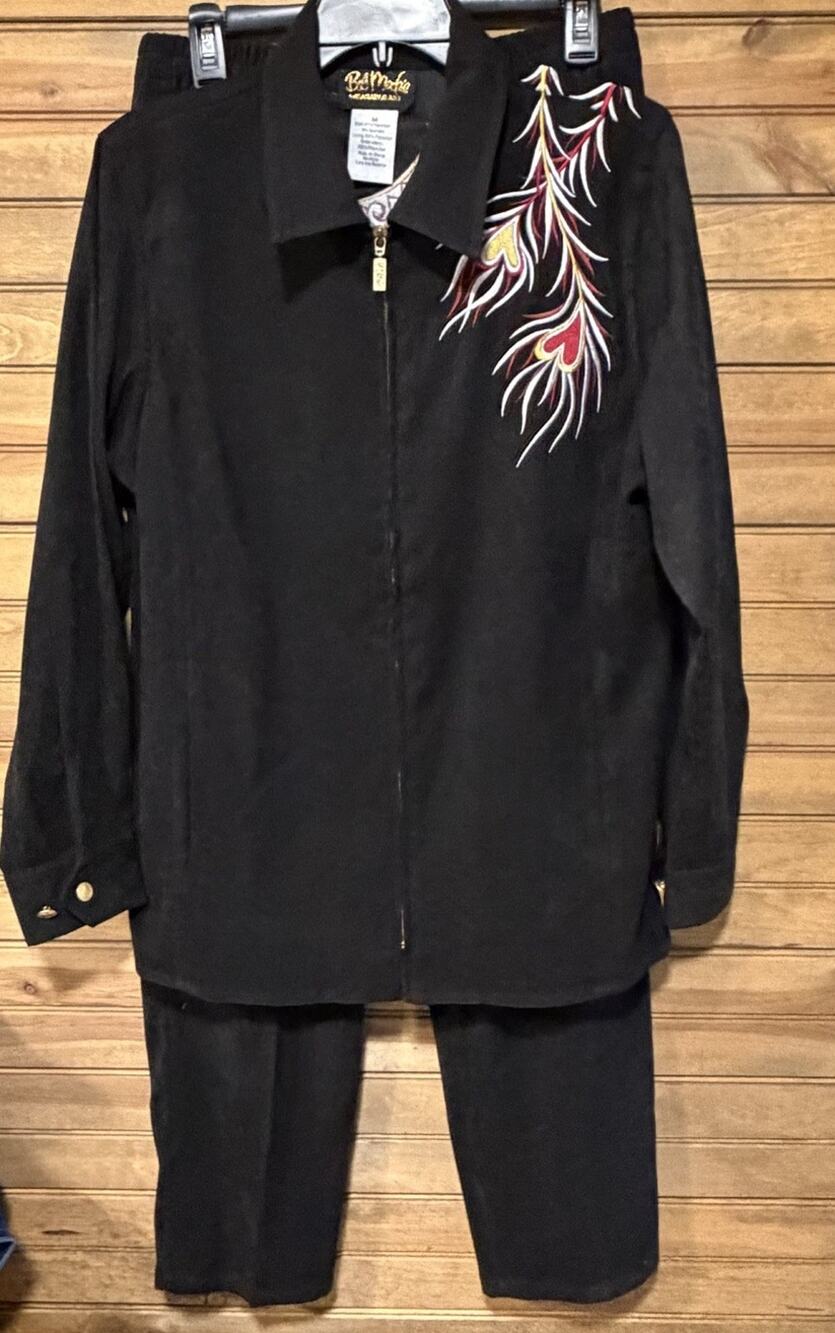 Bob Mackie Velour Style Two Piece Set Embroidered Black Women’s Size M